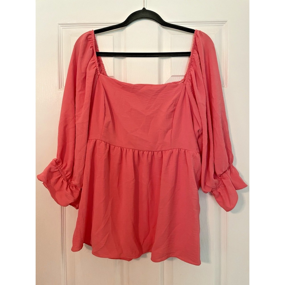 Impressions Woman's Top 1X XL Pink‎ Milk Maid Peasant Smocked Empire waist
